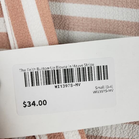 Andree By Unit Size S Ruffle Sleeve Tie Up Button Down Mauve Pink Stripe Beachy - Picture 4 of 9